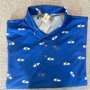 adidas Golf Polo shirt RARE/Exclusive Print Blue Shoe Cleat Repeating Pattern L